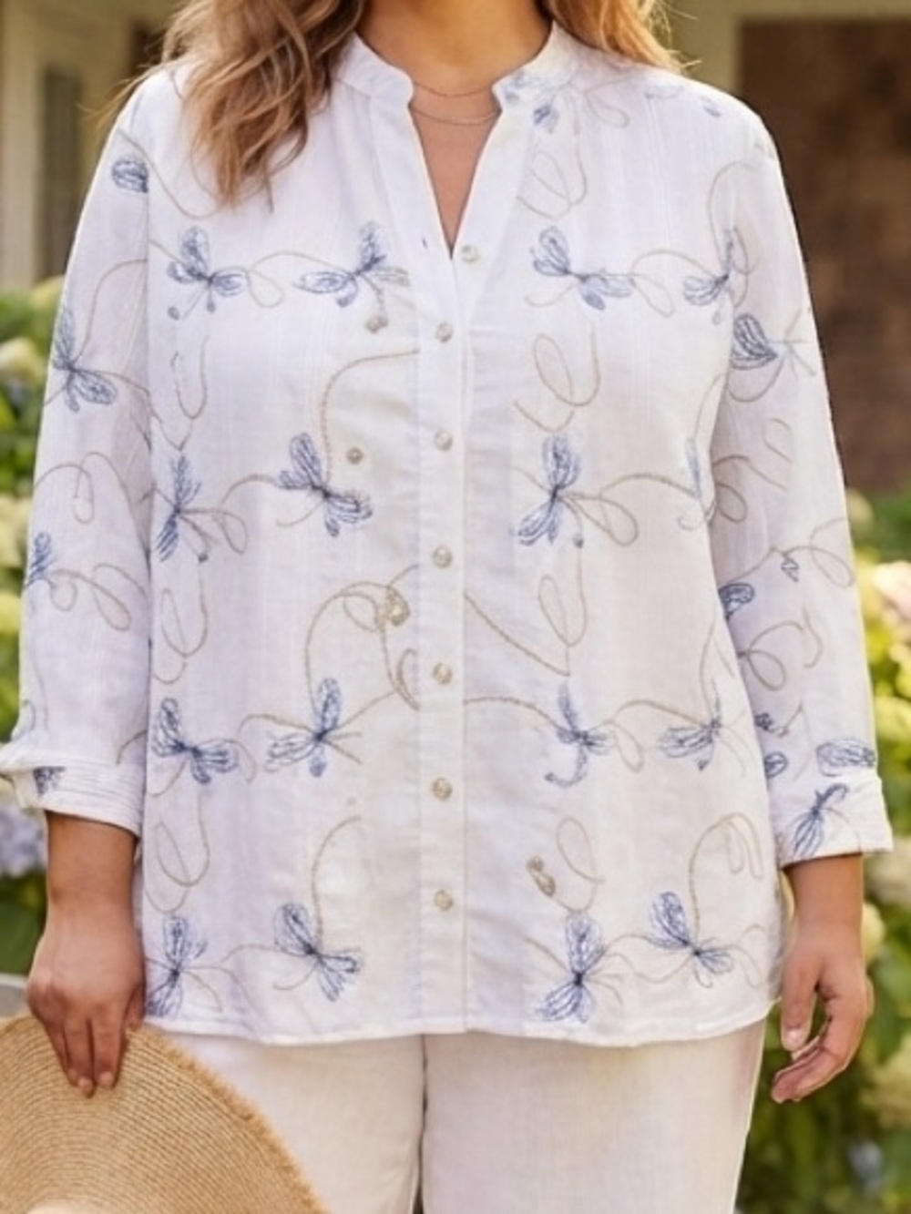 Alfred Dunner White Embroidered Butterfly Button-Up Top Sz 18 Feminine Girlcore